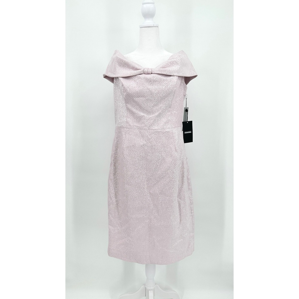 Teri‎ Jon Rickie Freeman Lavender Pink Metallic Jacquard Bow Dress Size 12 NWT